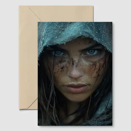 Fierce Warrior Woman Hooded Dark Fantasy Portrait
