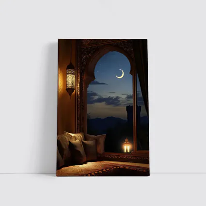 Islamic Arch Crescent Moon Night Scene