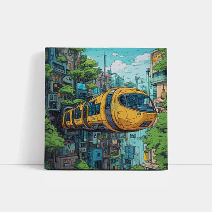 Anime Futuristic Yellow Train Flying City