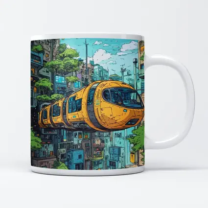 Anime Futuristic Yellow Train Flying City