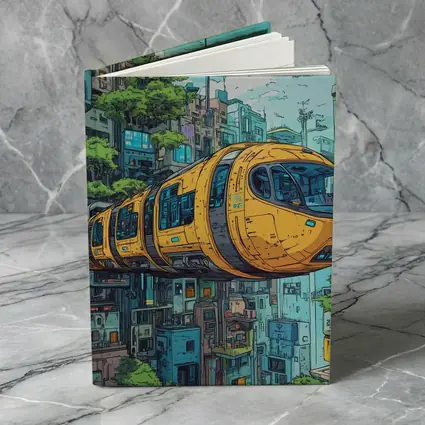 Anime Futuristic Yellow Train Flying City