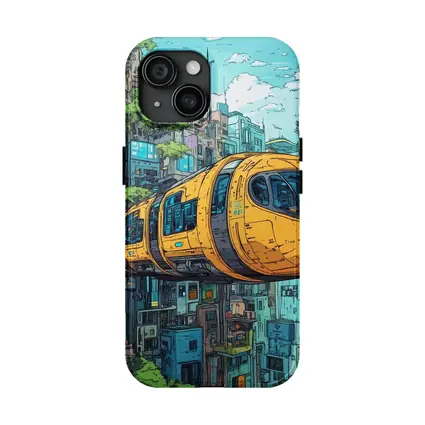 Anime Futuristic Yellow Train Flying City