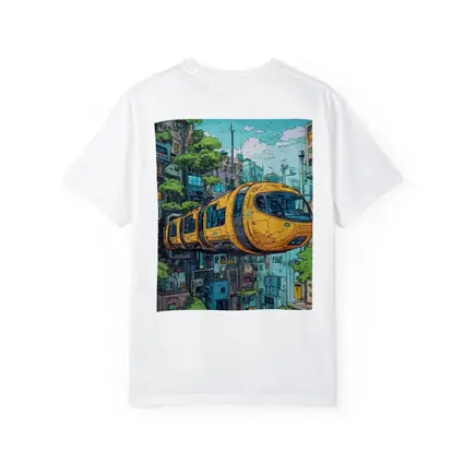 Anime Futuristic Yellow Train Flying City