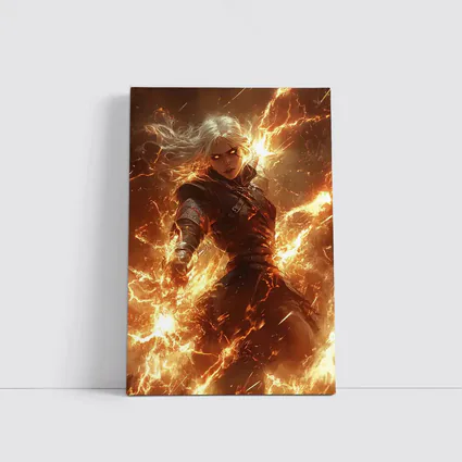 White Hair Warrior Woman Fire Lightning Fantasy