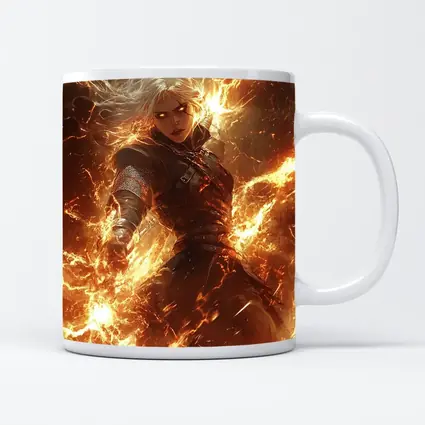 White Hair Warrior Woman Fire Lightning Fantasy