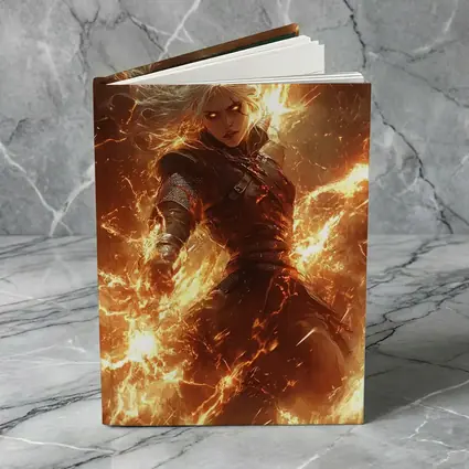White Hair Warrior Woman Fire Lightning Fantasy
