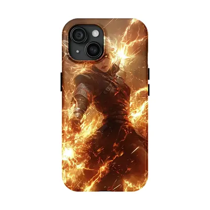 White Hair Warrior Woman Fire Lightning Fantasy