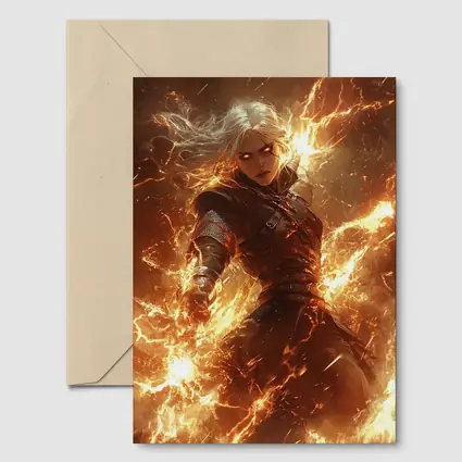 White Hair Warrior Woman Fire Lightning Fantasy