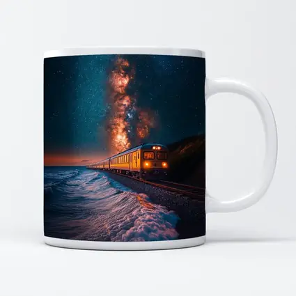 Train Riding Coastal Cliffs Under Milky Way