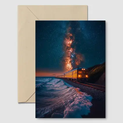Train Riding Coastal Cliffs Under Milky Way