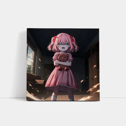Angry Anime Girl Pink Dress Dark Room