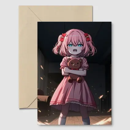 Angry Anime Girl Pink Dress Dark Room
