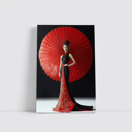 Chinese Woman Red Umbrella Dragon Dress
