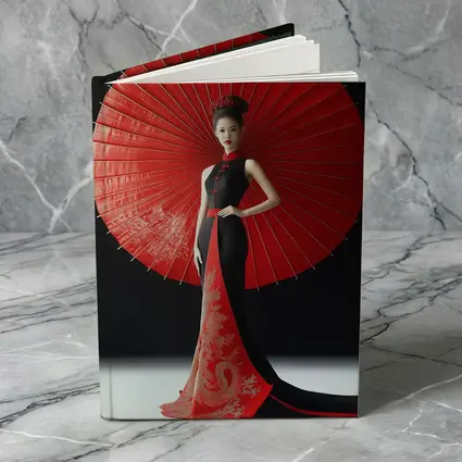 Chinese Woman Red Umbrella Dragon Dress