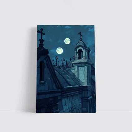 Gothic Cemetery Night Anime Art Blue Moon