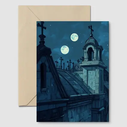 Gothic Cemetery Night Anime Art Blue Moon
