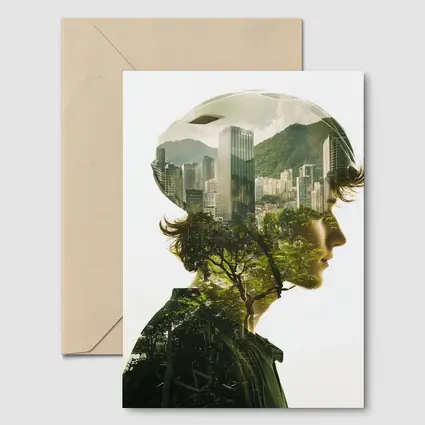 Cyclist Double Exposure City Nature Portrait