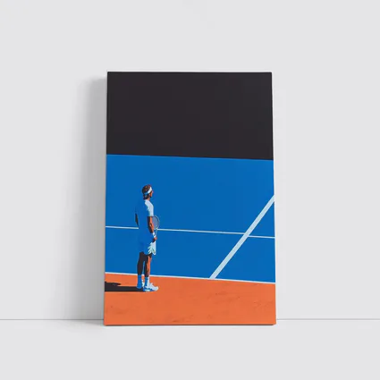 Tennis Player Standing on Blue Clay Court