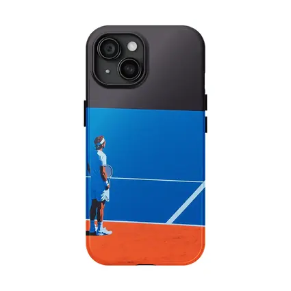 Tennis Player Standing on Blue Clay Court