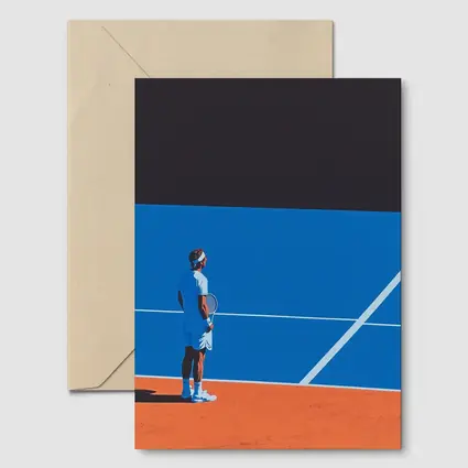 Tennis Player Standing on Blue Clay Court