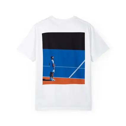 Tennis Player Standing on Blue Clay Court