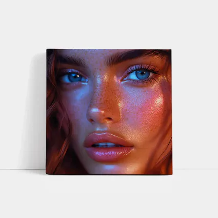 Blue Eyed Woman Neon Orange Light Portrait