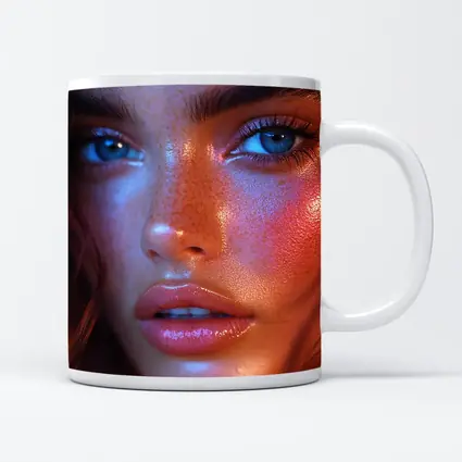 Blue Eyed Woman Neon Orange Light Portrait