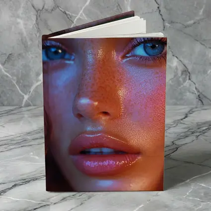 Blue Eyed Woman Neon Orange Light Portrait