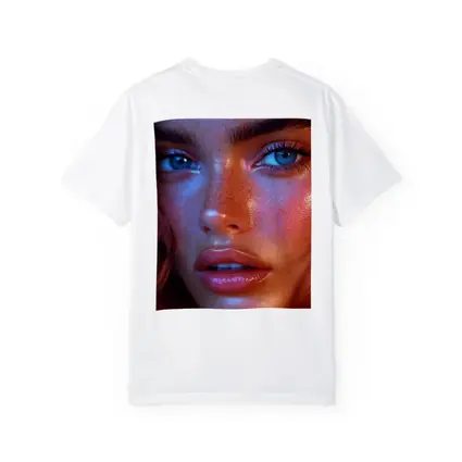 Blue Eyed Woman Neon Orange Light Portrait
