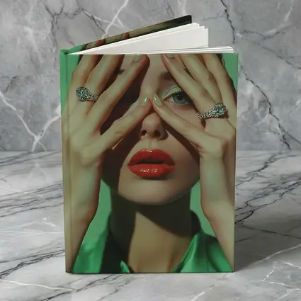 Woman Red Lips Green Nails Diamond Rings