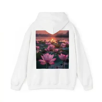 Pink Lotus Flowers Blooming At Sunset Lake
