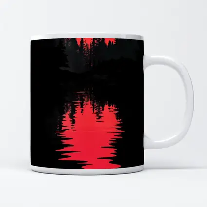 Red Moon Forest Dark Lake Reflection