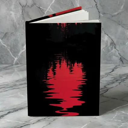 Red Moon Forest Dark Lake Reflection