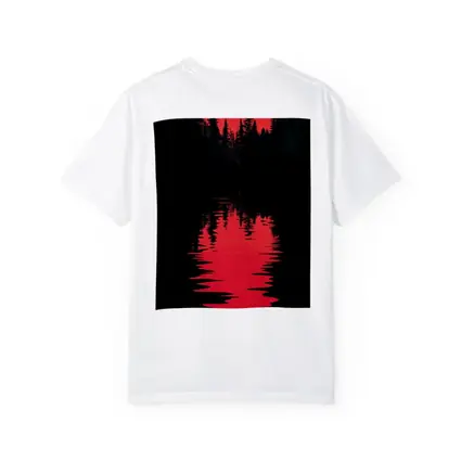 Red Moon Forest Dark Lake Reflection