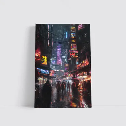 Cyberpunk Rainy City Street Neon Night