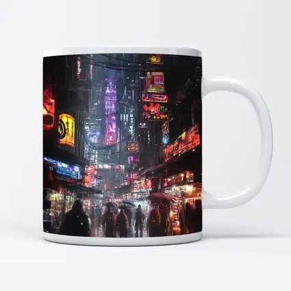 Cyberpunk Rainy City Street Neon Night