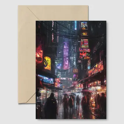 Cyberpunk Rainy City Street Neon Night