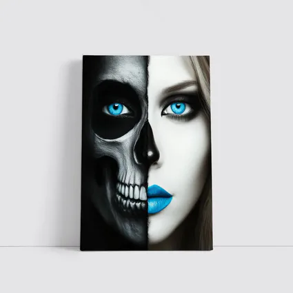 Half Skull Half Woman Blue Eyes