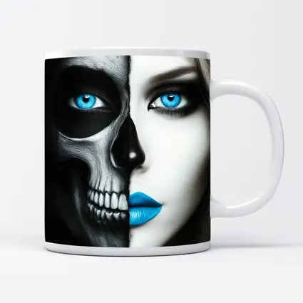 Half Skull Half Woman Blue Eyes