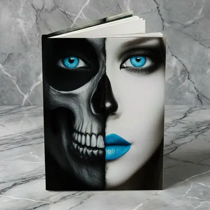 Half Skull Half Woman Blue Eyes