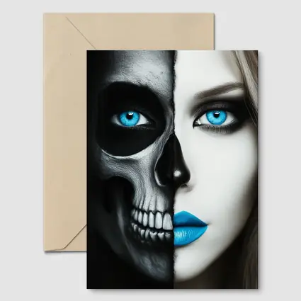 Half Skull Half Woman Blue Eyes