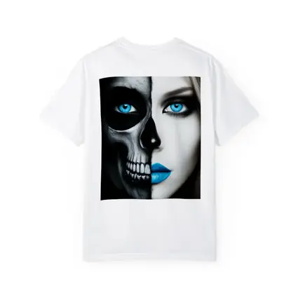Half Skull Half Woman Blue Eyes