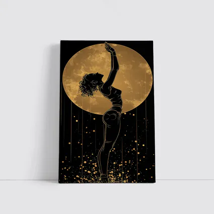 Dancer Silhouette Golden Moon Black Background