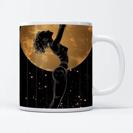 Dancer Silhouette Golden Moon Black Background