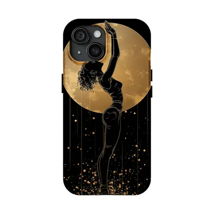 Dancer Silhouette Golden Moon Black Background