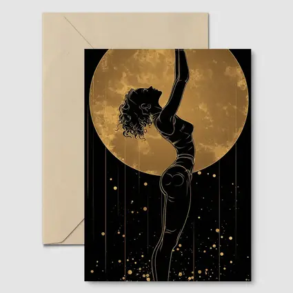 Dancer Silhouette Golden Moon Black Background