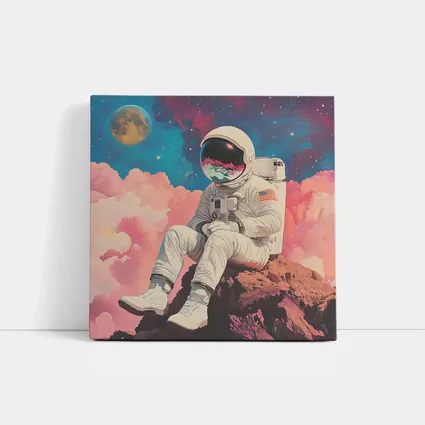 Astronaut Sitting On Rocks Colorful Space