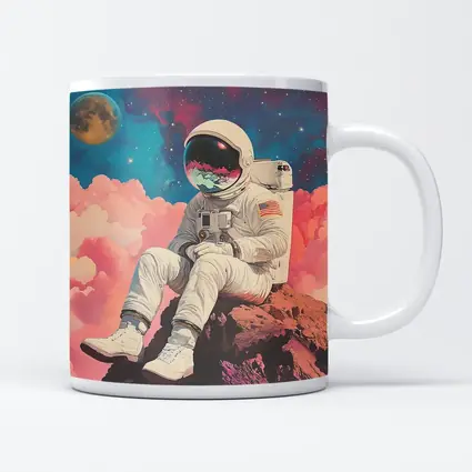 Astronaut Sitting On Rocks Colorful Space