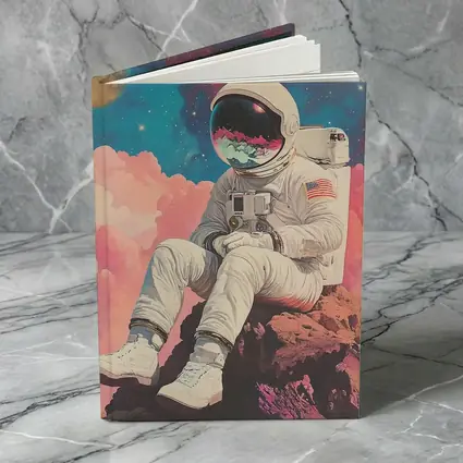 Astronaut Sitting On Rocks Colorful Space