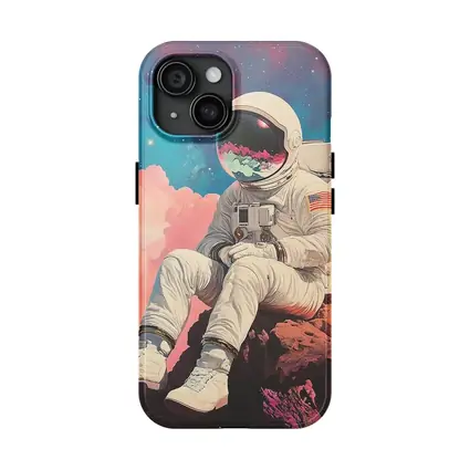 Astronaut Sitting On Rocks Colorful Space